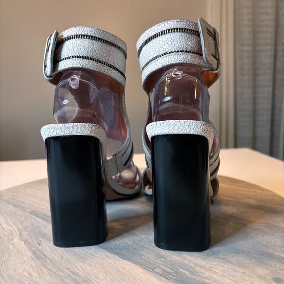 Rebecca Minkoff White Textured Leather Slingback Block Heel Sandals US Sz 7.5 M - Picture 7 of 9